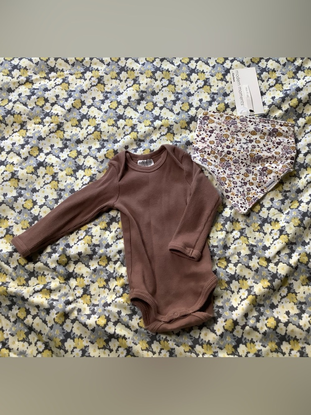 Ribbed Long-Sleeve Baby One-Piece in Mauve Brown